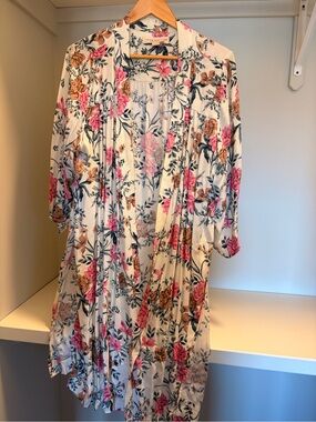 saltwater LUXE Floral Cream, Pink & Brown Lightweight Kimono Blazer